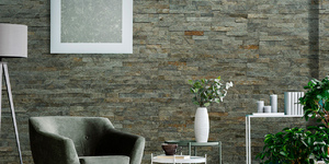Каменная стена в интерьере из 3D панели RKS SLATE Кварцит Green Quartz купить с доставкой (1)