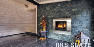 Отделка камина под скалу, купить плитку Сланец черный RKS SLATE Black Mushroom