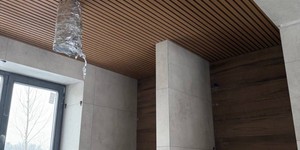 Реечная панель ДПК Turtle Shell, Middle Lines, Siberian Pine Co-Extrusion отделка потолка рейками в крытом бассейне (2)