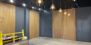 Реечная панель ДПК Мидл Лайнс, Сибирская сосна (Siberian Pine), Коэкструзия дпк рейки цвета сосны в интерьере фото