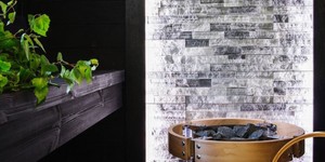Камень за печь в бане и сауне купить с доставкой 3D панели RKS SLATE Мрамор Cloudy Grey фото готовой бани (2)