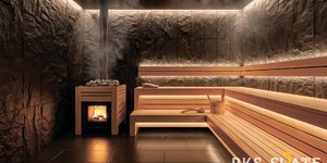 Плитка Belgian Black Rock (Скала) от RKS SLATE отделка стен в бане и сауне