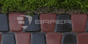 Узоры тротуарной плитки из двух цветов фото - бетонная брусчатка Браер КЛАССИКО КРУГОВАЯ винный и коричневый